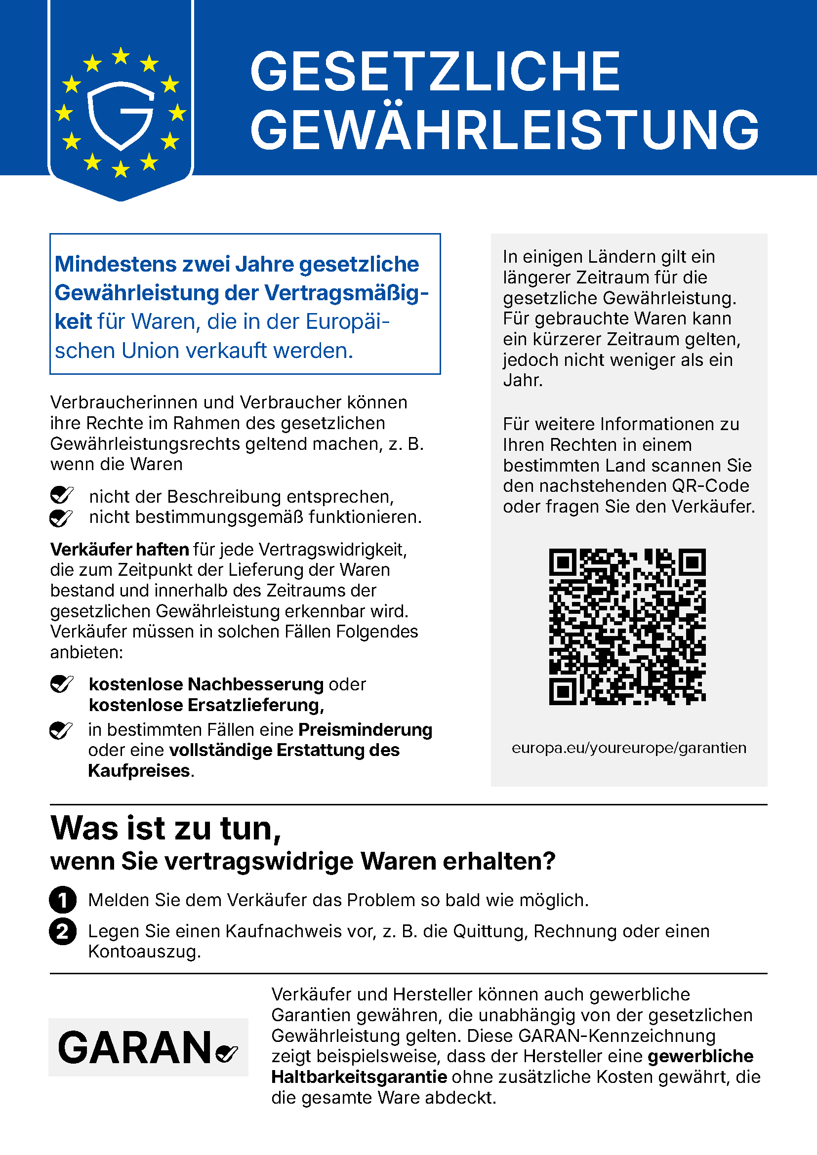 Harmonisierte Mitteilung über die gesetzliche Gewährleistung